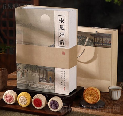 百齡麥宋風(fēng)雅韻月餅禮盒裝傳統(tǒng)廣式蓮蓉蛋黃月餅